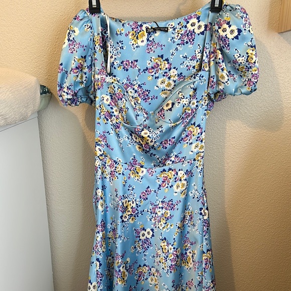 Zara Blue Sundress with Puff Sleeves for Wedding Guest - Picture 2 of 3